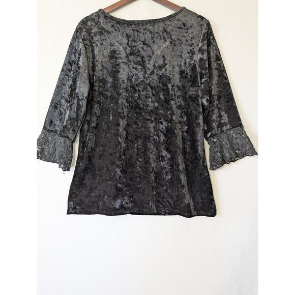 Belah & Codey Vamp Goth Black Velvet Keyhole Neck Metal Rhinestone XL Top Y2K - Picture 5 of 10